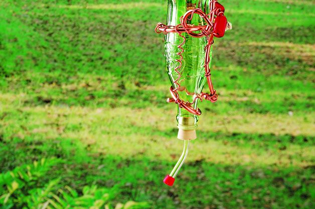 Glass Bottle Homemade Hummingbird Feeder