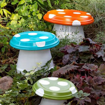 DIY painted garden mushrooms