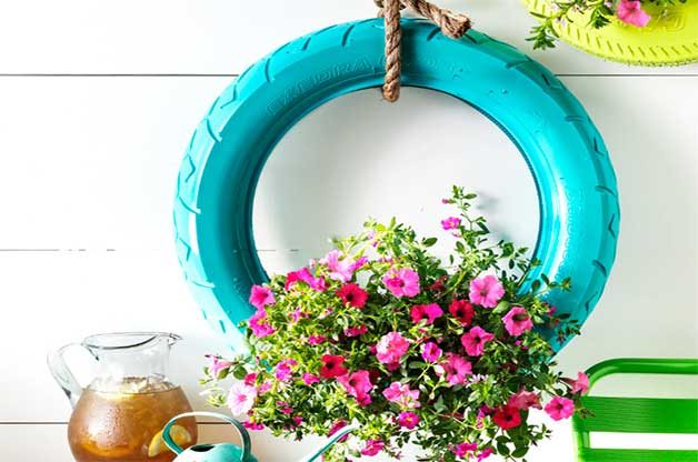 Make a DIY Hanging Tire Planter